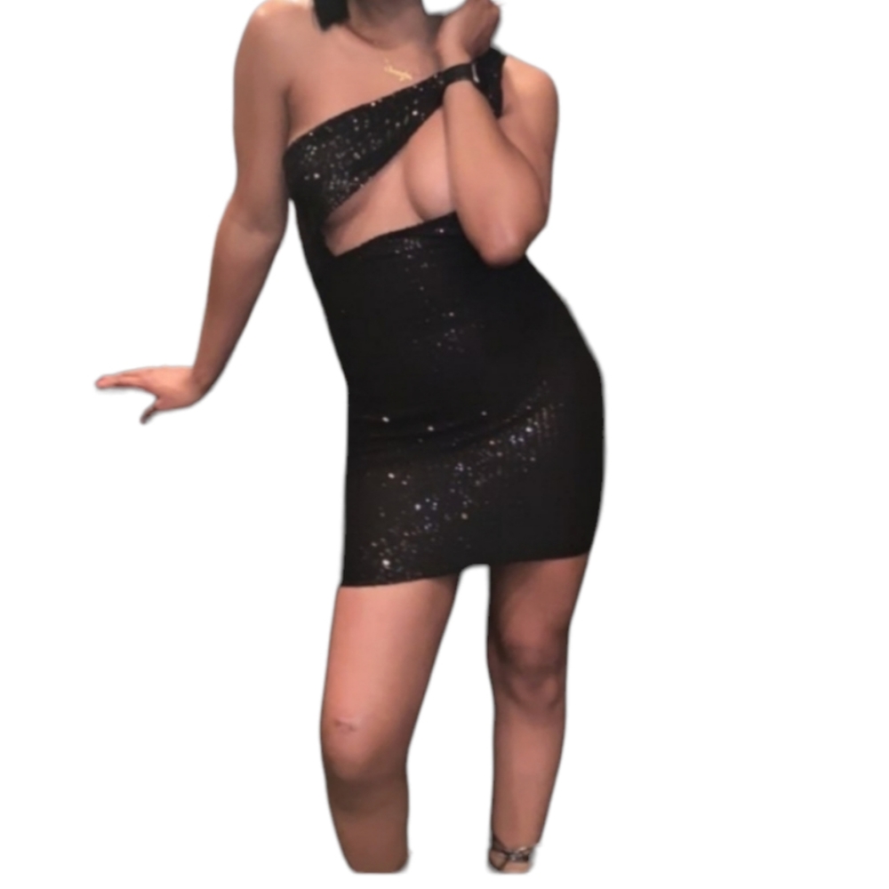 Fashion Nova Sequence One Shoulder Women's Black Mini Dress